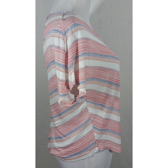 Kirra Top Large Striped Chevron Open Back Pocket Short Sleeve Multi Color - Picture 2 of 5